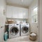 Interior of home laundry room with modern washing machine