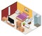 Interior Hotel Room Isometric View. Vector