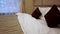 The interior of a hotel room. Large double bed,