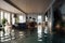 Interior of the house flooded with water. Generative AI