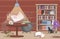 Interior of the house of witch vector flat cartoon illustration. Preparing poison in the cauldron, shelves with books.