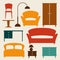 Interior icon set with furniture in retro style