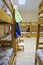 Interior of a kindergarten bedroom with two-level beds