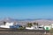 Interior of Lanzarote, Canary Islands, Spain. A town in the morning light. Blue sky