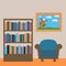 Interior of Library Room. Place for Reading. Room with Bookcase, Armchair and Picture with Landscape.