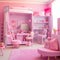 Interior for a little girl's bedroom in pink color. Barbie style