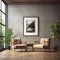 Interior of the living room bare concrete wall style, with two armchairs Decorated with wall pictures and plants, wooden floor.