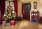 Interior living room with a Christmas tree