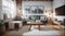 Interior of living room filled with gentle shades and natural materials, creating perfect hygge space