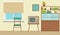 Interior of a living room with furniture, vintage room, retro design. Flat style illustration.