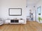 Interior Living Room and Television Mockup. 3D Illustration, 3D rendering