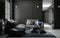 Interior living studio mock-up, black classic style, 3D rendering, 3D illustration