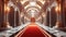 Interior, long hallway with red carpet in an old palace