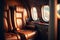 Interior of luxurious private jet with leather seats. Generative Ai