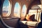 Interior of luxurious private jet with leather seats. Generative Ai