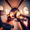 Interior of a luxury private jet with leather seat, generative AI