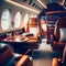 Interior of a luxury private jet with leather seat, generative AI