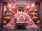 Interior of luxury stylish room in pink colors, dollhouse pink interior
