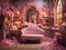 Interior of luxury stylish room in pink colors, dollhouse pink interior