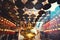 The interior of the Man Mo Temple, Hong Kong, with incense offerings and coils suspended from the ceiling. It is one of the famous