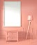 Interior Mock up poster frame with cabinet and lamp on Room living coral style.3D rendering