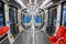 Interior of a modern Alstom Citadis X05 light rail tram on line T9 public transport transit transportation in Paris, France