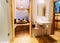 Interior with modern bathroom with wood design sink mirror