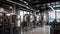 interior of modern craft brewery with beer tanks. Generative AI illustration