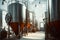 interior of modern factory brewery with production tanks. Generative AI