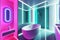 The interior of a modern futuristic bathroom in bright colors.
