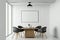 Interior of modern office meeting room black and white with wooden furniture conference table with black chairs and mock up Made