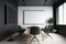 Interior of modern office meeting room black and white with wooden furniture conference table with black chairs and mock up Made