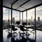 Interior of modern office with panoramic window and city view. generative ai