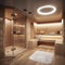 Interior of a modern sauna, wooden sauna with shower, view inside the bathroom