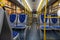 Interior of modern trolleybus. Passenger compartment. Background