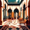 Interior of the mosque with arabic ornaments. Vector illustration generative AI