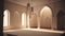 Interior of a mosque with arches and columns. 3d render