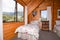 Interior of mountain wooden lodge bedroom