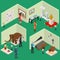 Interior Museum Exhibits Galleries Isometric View. Vector