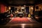 Interior of a music studio with guitar, piano chair, Indoor recording studio with guitars amps and pianos, AI Generated