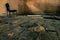 Interior of an old abandoned building with dirty, fragile wooden floor