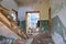 Interior of an old, abandoned stone mansion in Staraya Ladoga, Russia