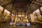 Interior of old church of Thai temple with Buddha statues and altar in Wat Yai Ban Bo - Samut Sakhon, Thailand