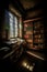 Interior of an Old Dusty Library with shelves of books