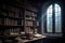 Interior of an Old Dusty Library with shelves of books