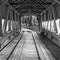 Interior of an old vintage covered wooden bridge