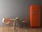 Interior with orange fridge 3D illustration
