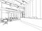 Interior outline sketch drawing perspective of a space office