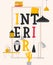 Interior poster, vector illustration. Typographic book cover, furniture store catalog. Interior design booklet title