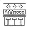 Interior of pub, cafe or bar black line icon. Bar counter, chairs and shelves with alcohol bottles. Pictogram for web page, mobile